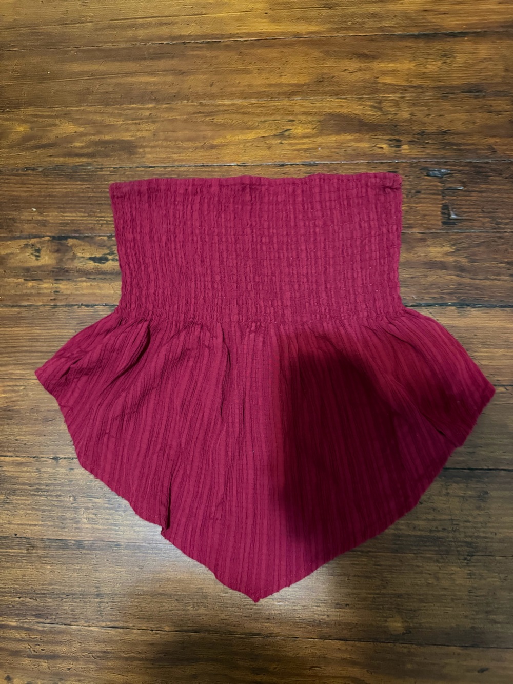 SHEIN Wine Red Smocked Strapless Crop Top
